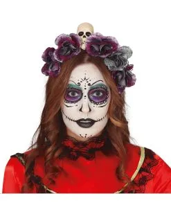 Dia De Los Muertos Totenkopf Haarreif Mit Blumen