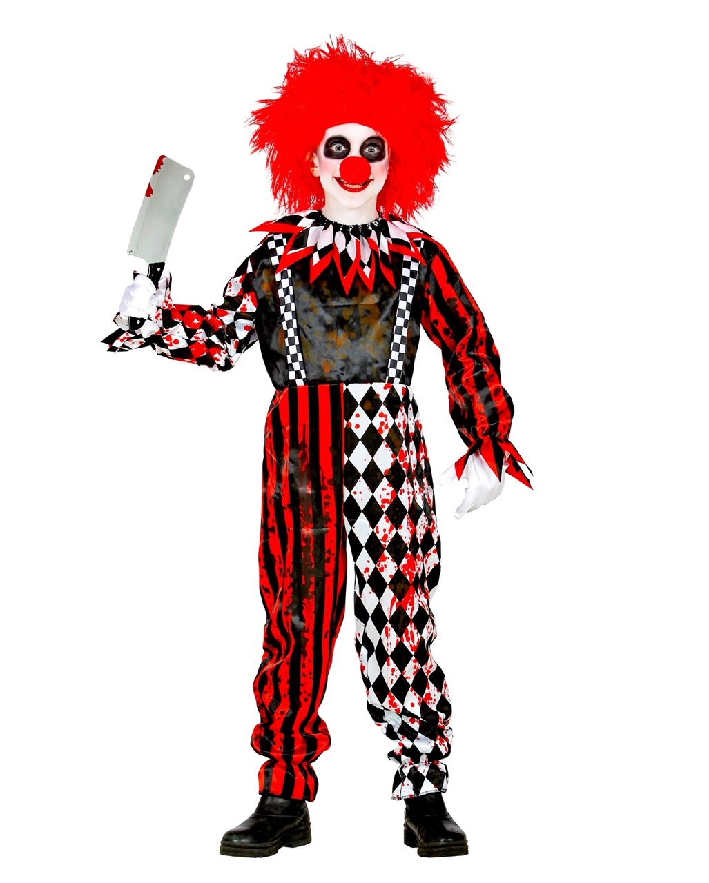 Rot/Weißer Killerclown Mit Kragen Kinderkostüm 3 Rot/Weißer Killerclown Mit Kragen Kinderkostüm