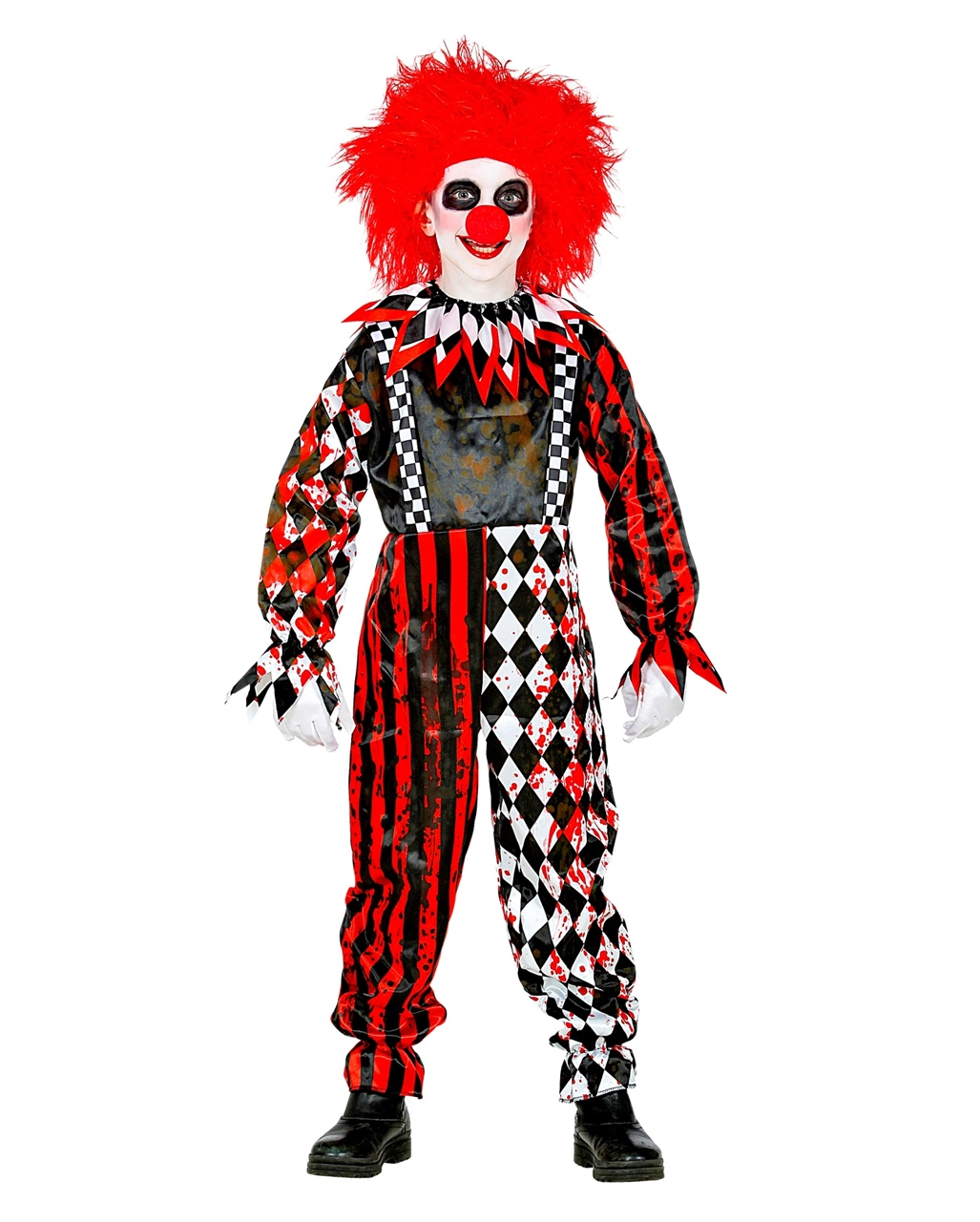 Rot/Weißer Killerclown Mit Kragen Kinderkostüm 4 Rot/Weißer Killerclown Mit Kragen Kinderkostüm – Bild 2