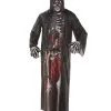 Grim Reaper Robe Mit Fotodruck -Cosplay Verkäufe schwarze grim reaper robe mit fotodruck sensenmann verkleidung fuer halloween skelett kutte 25544
