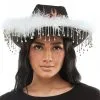 Schwarzer Cowboyhut Mit Federn & Schmucksteinen -Cosplay Verkäufe schwarzer cowboyhut mit federn und schmucksteinen cowgirlhut mit glitzer cowgirl kostuem cowboy kostuem kostuem accessoire 53421