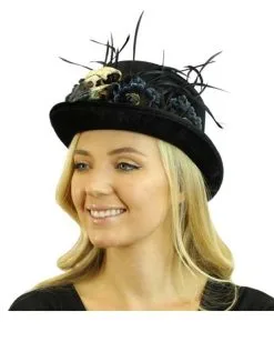 Schwarzer Zylinder Mit Blumen & Rabenschädel -Cosplay Verkäufe schwarzer zylinder mit blumen und rabenschaedel black top hat with flowers and raven skull 50488 02