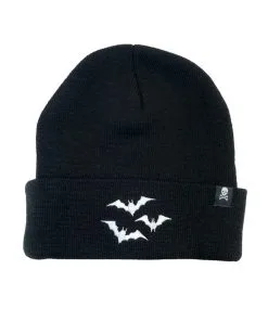 Schwarze Beanie Mit Weißen Fledermäusen