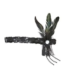 Flapper Stirnband Schwarz Mit Schwarzer Feder -Cosplay Verkäufe schwarzes flapper stirnband mit schwarzer feder charleston headband 20er jahre mottoparty zubehoer 25600 02
