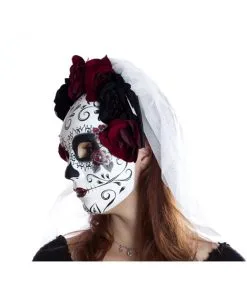 Cosplay Verkäufe -Cosplay Verkäufe sugar skull maske mit blueten und schleier day of the dead mask with roses and veil 50515 02