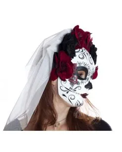 Sugar Skull Maske Mit Blüten & Schleier -Cosplay Verkäufe sugar skull maske mit blueten und schleier day of the dead mask with roses and veil 50515 03