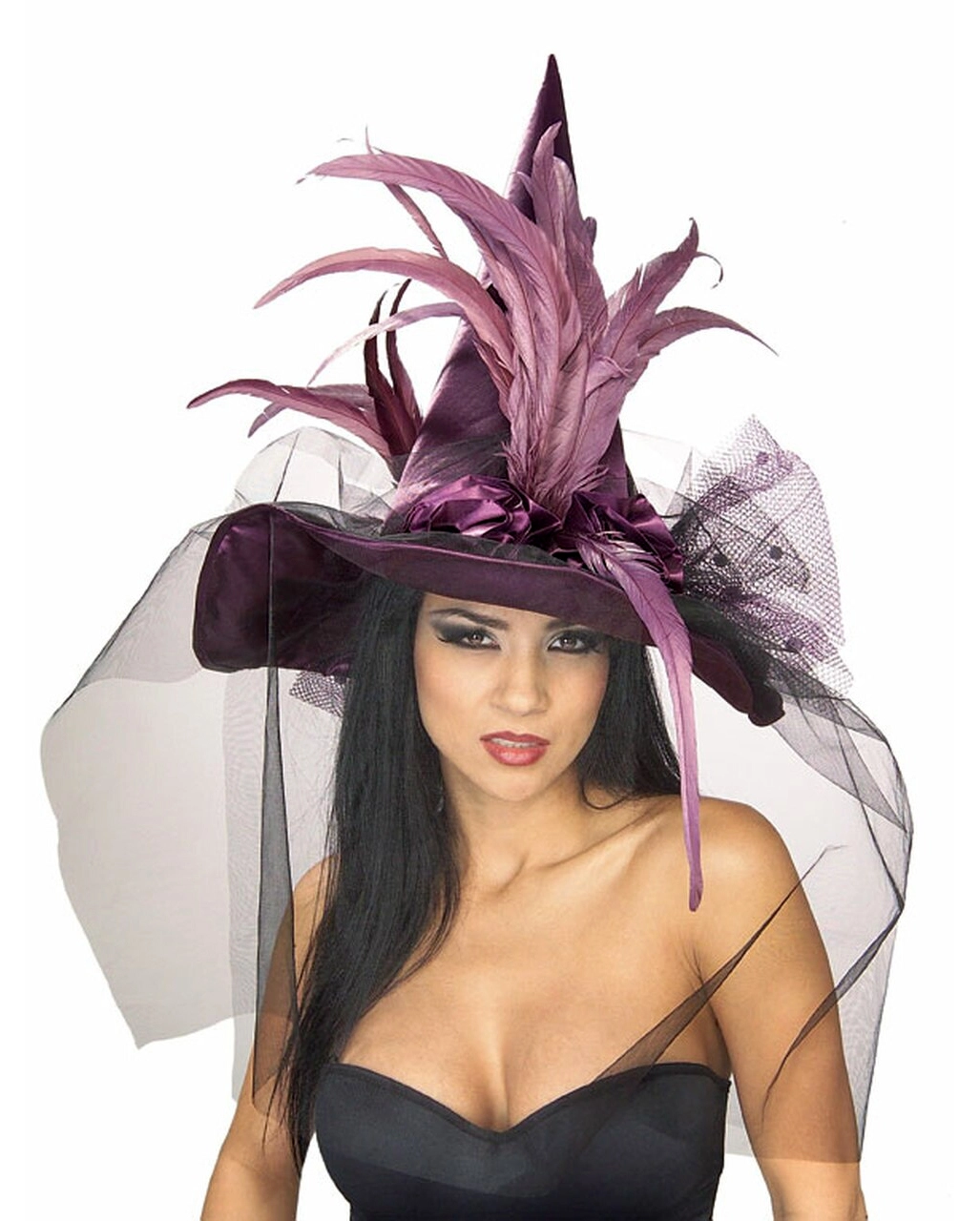 Hexenhut Mit Federn Violett 3 Hexenhut Mit Federn Violett