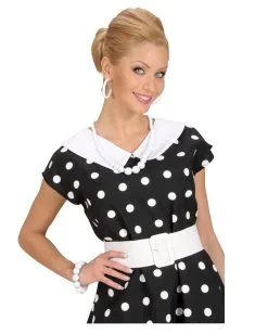 Weiße Kunststoff Perlenkette -Cosplay Verkäufe weisse perlenkette als kostuemzubehoer kostuemschmuck fuer fasching und karneval 1717 03